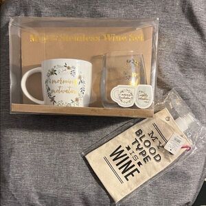 Morning Motivation Mug and Wine Glass Set and wine pouch